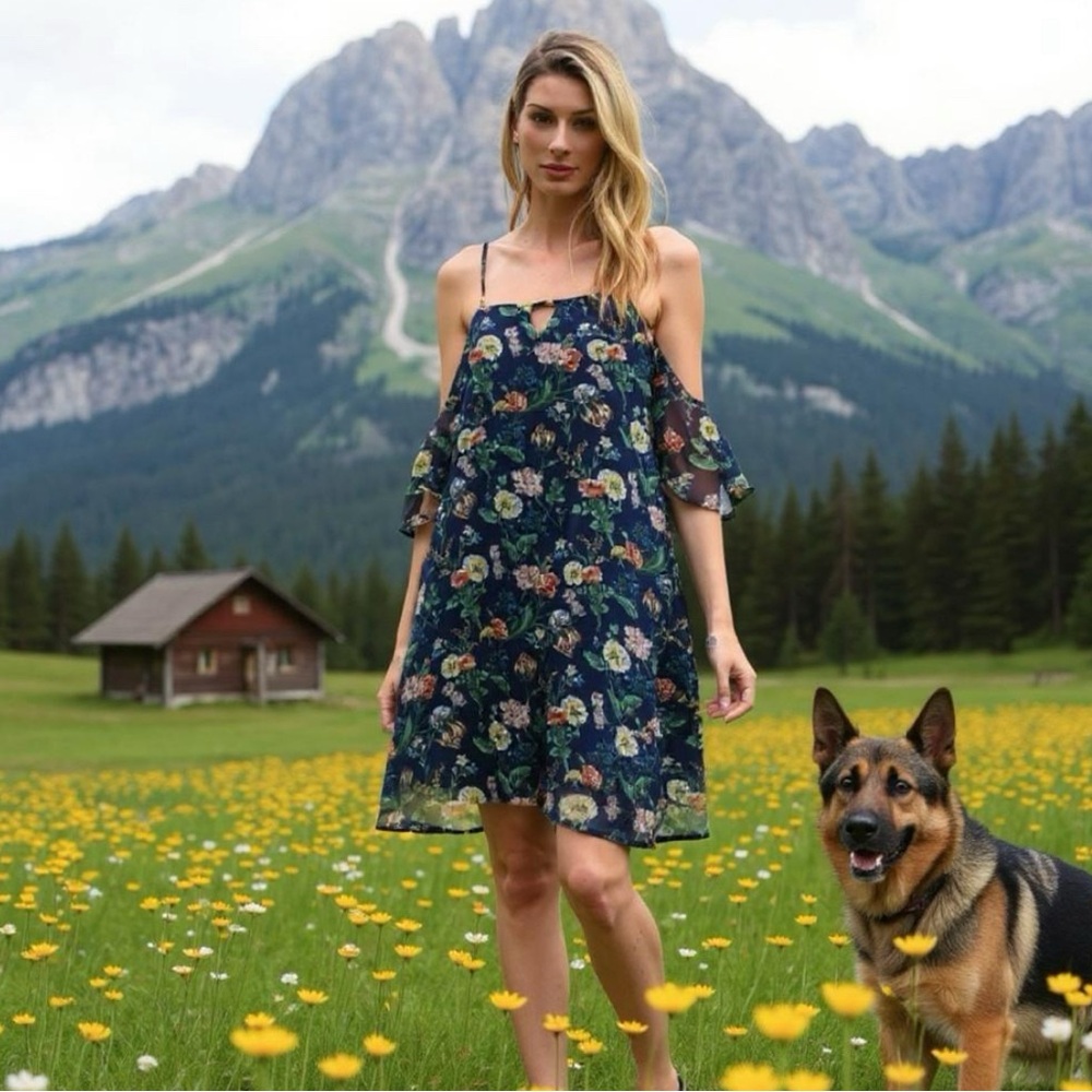 Floral Cold Shoulder Knee Length Dress
